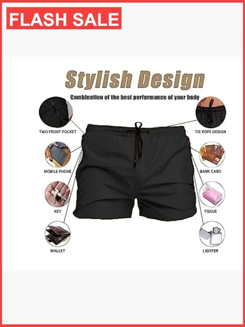 Mens Quick Dry Swim Trunks with Zipper Pockets and Mesh Lining